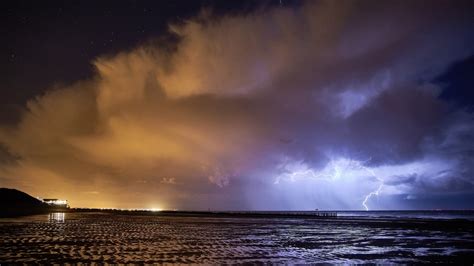 lightning, city, storm, night, photography, blue, hd, 4k HD Wallpaper