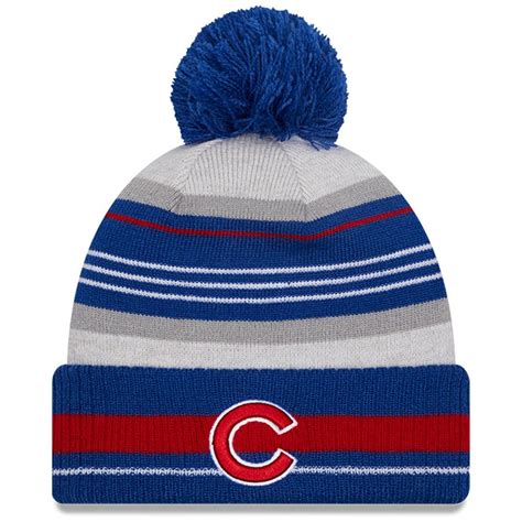 Men's Chicago Cubs New Era Gray/Royal Cuffed Knit Hat with Pom