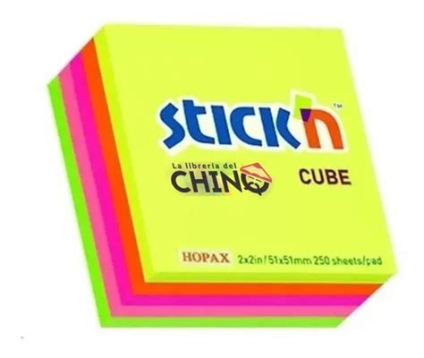 Block Notas Adhesivas Stickn Cube 51x51mm 250 Hojas Fluo Mercadolibre