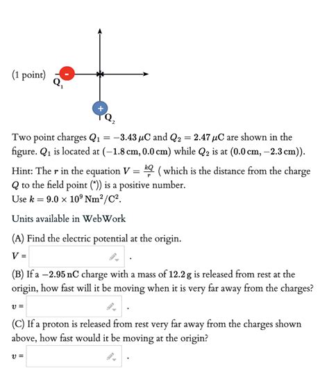 Solved Two Point Charges Q1−343μc And Q2247μc Are Shown