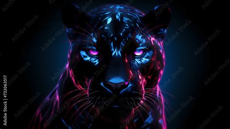 Black Panther Animal Plexus Neon Black Background Digital Desktop ...