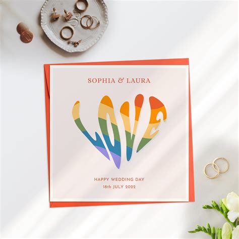 Personalised Rainbow Love Wedding Card Mrs And Mrs Card Mr And Mr Card