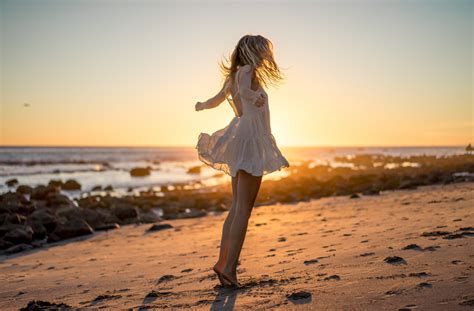 Wallpaper Sunlight Model Blonde Sunset Sea Shore Sand Beach