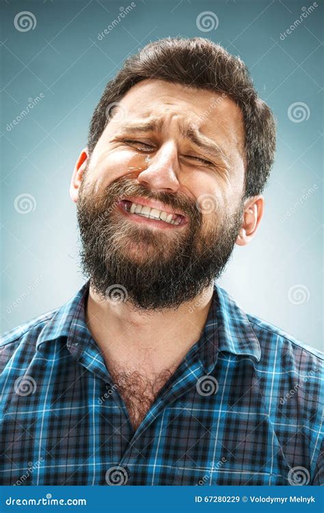 The Crying Man With Tears On Face Closeup Stock Image Image Of