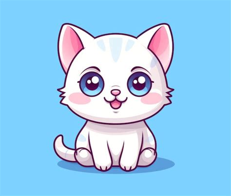 Gato Bonito Dos Desenhos Animados Olhos Azuis Sentado Sobre Um