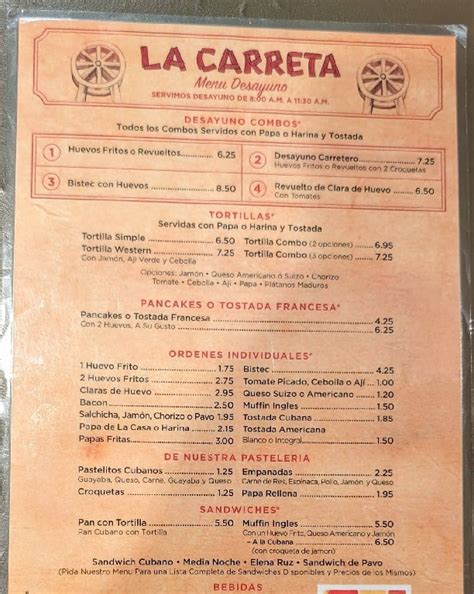 La Carreta Menu Relive The Authentic Cuban Tradition Miami Fl