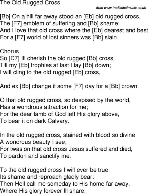 Old Time Song Lyrics With Guitar Chords For The Old Rugged Cross Bb