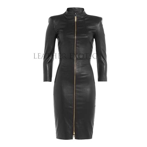 High Neck Corporate Women Leather Dress Leatherexotica