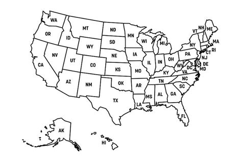 Map of USA with State Postal Abbreviations