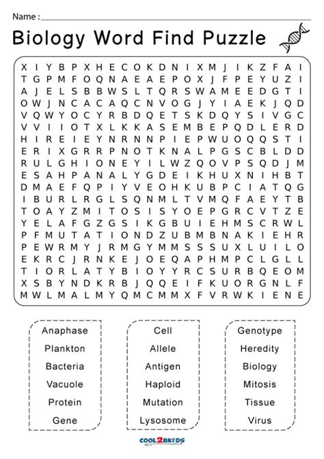 Printable Biology Word Search