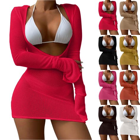 Zzwxwa Women S Swim Cover Up Dress Bikini Piece Bathing Suit Sexy Long Sleeve Mesh Sheer Beach