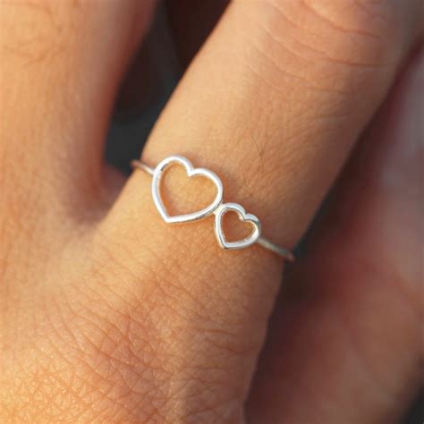 925 Sterling Silver Heart Ringtwo Heart Ring 2 Heart Etsy