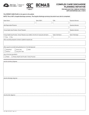 Fillable Online Complex Care Discharge Planning Initiative Complex Care