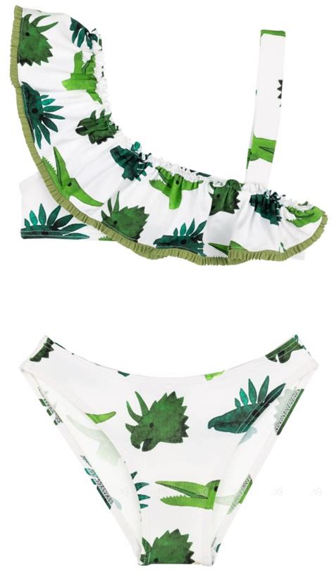 Rochy Girls Green Dinosaurs Print Ruffle Bikini Missbaby