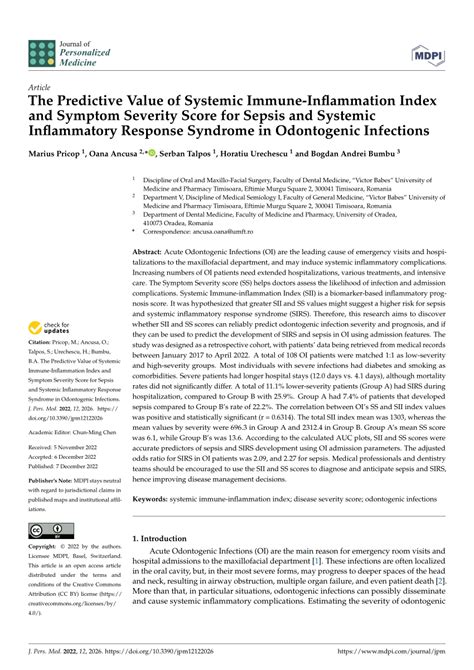 Pdf The Predictive Value Of Systemic Immune Inflammation Index And