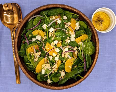 Spinach Salad With Feta Cheese Oranges And Toasted Almonds Foodom