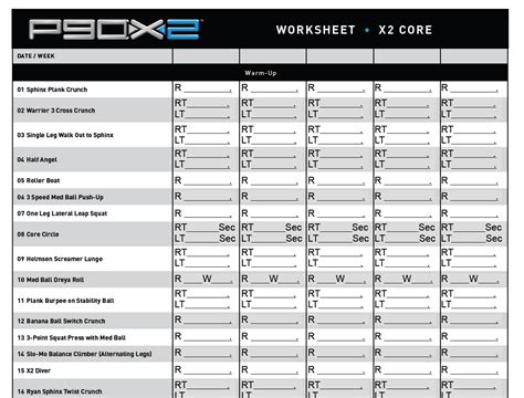 Printable P X Workout Sheets