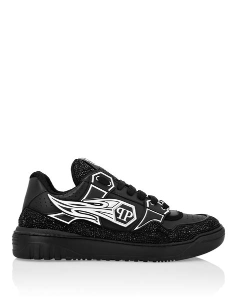 Mix Leather Lo Top Sneakers Strass Hexagon Philipp Plein