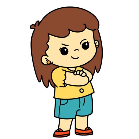 Cartoon Kids Girl Arms Crossed Brown Hair 21437097 PNG