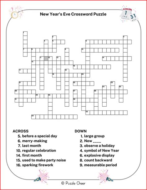 New Years Eve Crossword Puzzle Puzzle Cheer