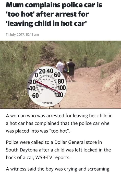Mum Complains Police Car Is Too Hot After Being Arrested For Leaving Her Son In A Hot Car R