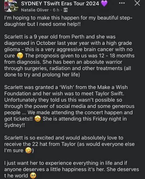 Taylor Swift hace realidad el deseo de una niña con cáncer terminal