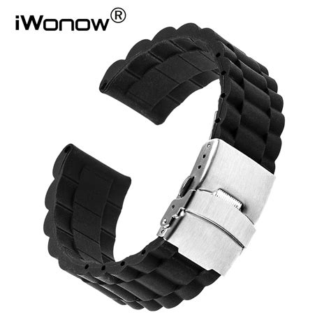 Silicone Rubber Watchband Steel Buckle Strap for Seiko Citizen Casio ...