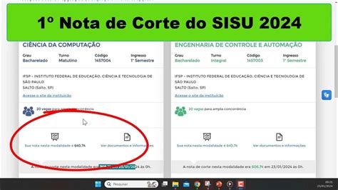 Nota de Corte SISU 2024 - Primeira Nota de Corte de 2024 ...