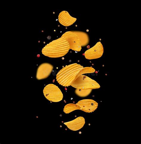 Falling Crispy Wavy Potato Chips With Onion Spices Stock Vector