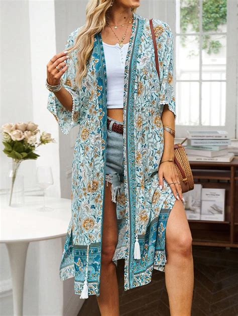 Floral Print Drop Shoulder Kimono Shein Usa