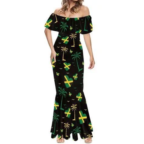 Drop Shipping Pod Jamaica Short Sleeve Crew Neck Dresses Jamaican Bodycon Sexy Party Midi Dress