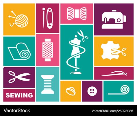 Sewing And Needlework Icons In Flat Style Vector Image