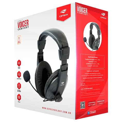 Fone De Ouvido Microfone Voicer Comfort C3Tech Ph 60Bk