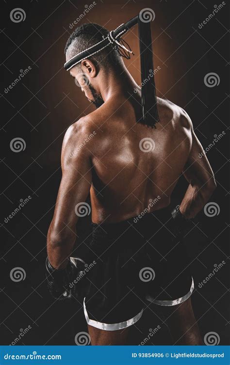 Shirtless Muay Thai Athlete Standing In Studio Action Sport Concept