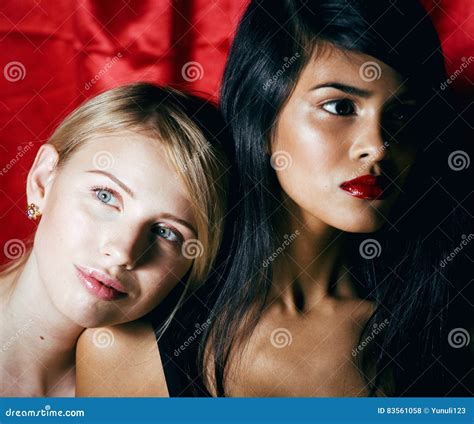 Blonde Woman Vs Brunette Stock Photo Image Of Conflict