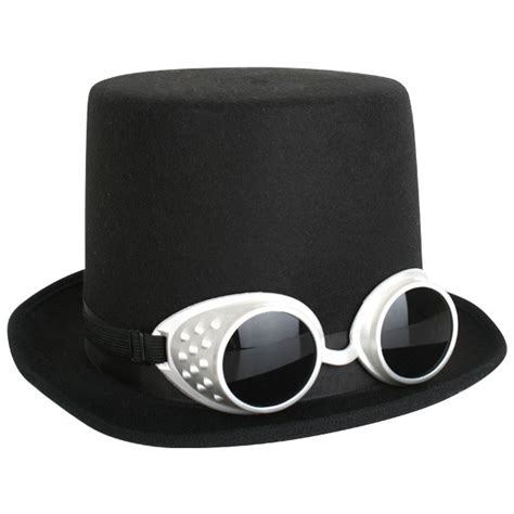 Top Hat Black with Steampunk Goggles - Abracadabra Fancy Dress