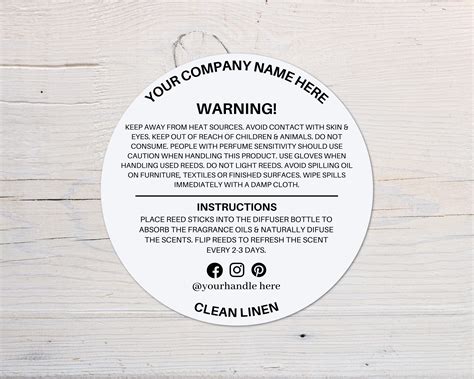 Reed Diffuser Warning Label Editable Reed Diffuser Label Etsy