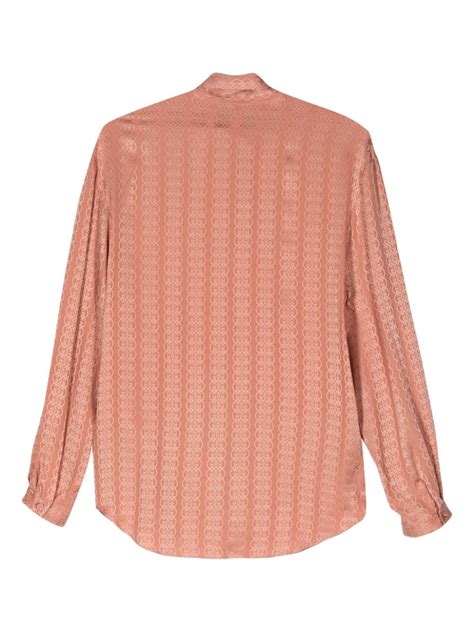 Gucci Interlocking G Jacquard Silk Blouse Pink Farfetch