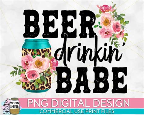 Beer Drinking Babe Pink PNG Print File For Sublimation Or Print Funny