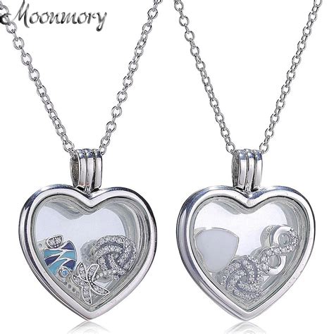 Moonmory Authentic Sterling Silver Floating Heart Locket Necklace