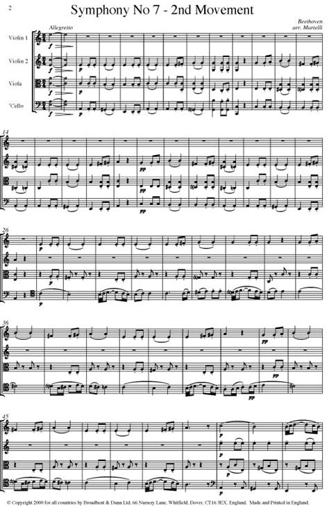 Beethoven - Symphony No. 7 Movement 2, Opus 92 (String Quartet Score ...