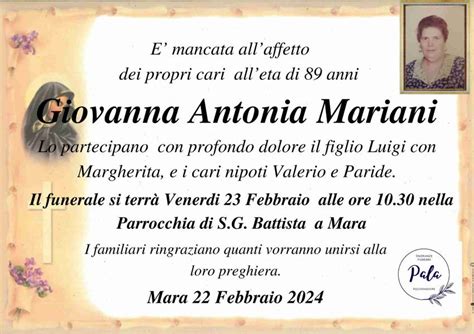 Funerali E Annunci Funebri A Mara Giovanna Antonia Mariani Funer