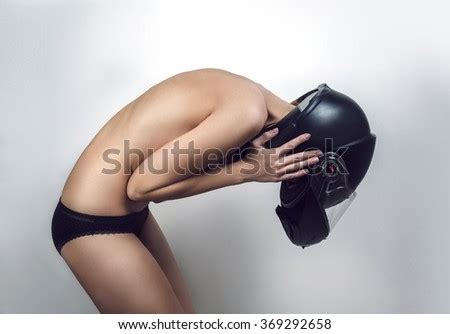 Naked Girl Black Motorcycle Helmet Bent Stock Photo Royalty Free 369292658 Shutterstock