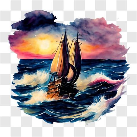 Baixe Barco a Vela ao Pôr do Sol em Mares Agitados PNG Creative Fabrica