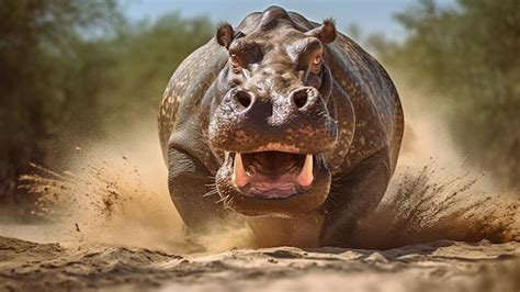 Un Hipop Tamo Cargando Corre Hacia La C Mara Con Poderosas Mand Bulas