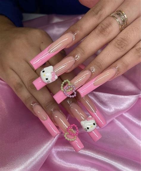 Hello Kitty Nails In 2022 Long Square Acrylic Nails Hello Kitty Nails Long Acrylic Nails