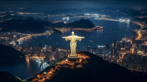 Premium Photo | Night view of Christ the Redeemer