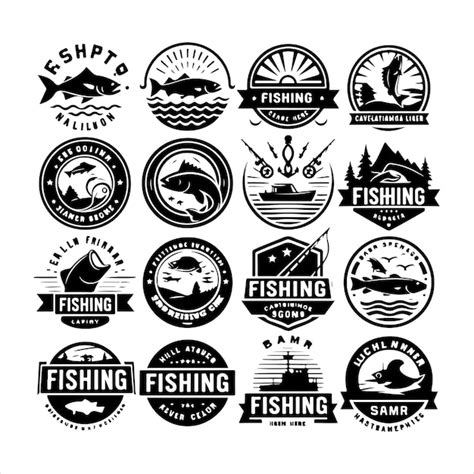 Conjunto De Emblemas De Pesca Etiquetas Insignias Logotipos Silueta