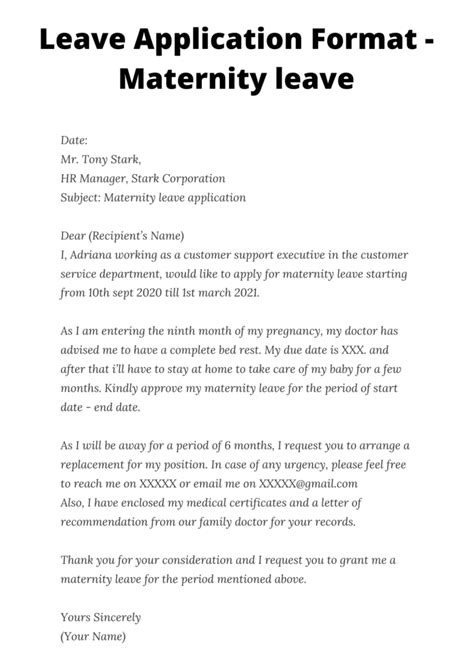 Maternity Leave Letter Template Maternity Leave Letter 50 Off