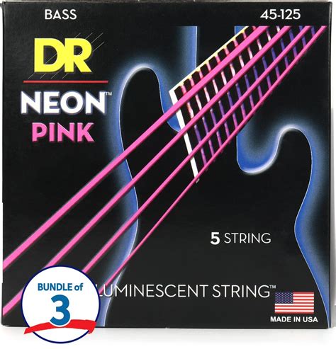 Dr Strings Npb5 45 Hi Def Neon Pink K3 Coated Bass Strings 3 Pack